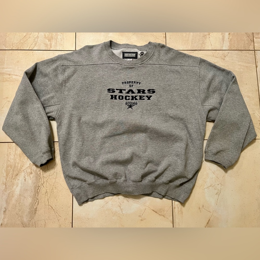 Grey Early 1990s Vintage Dallas Stars Hockey Crewneck Sweatshirt